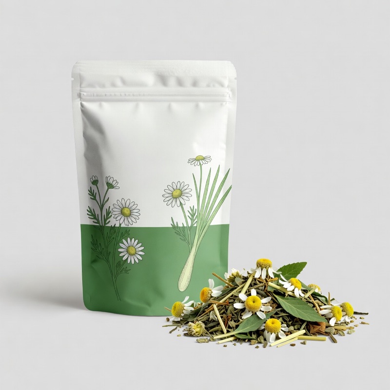Herbal wellness pouch with chamomile and lemongrass