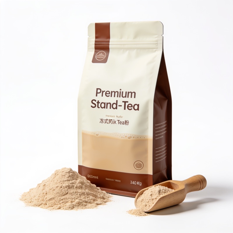 Instant milk-tea premix powder pouch with scoop